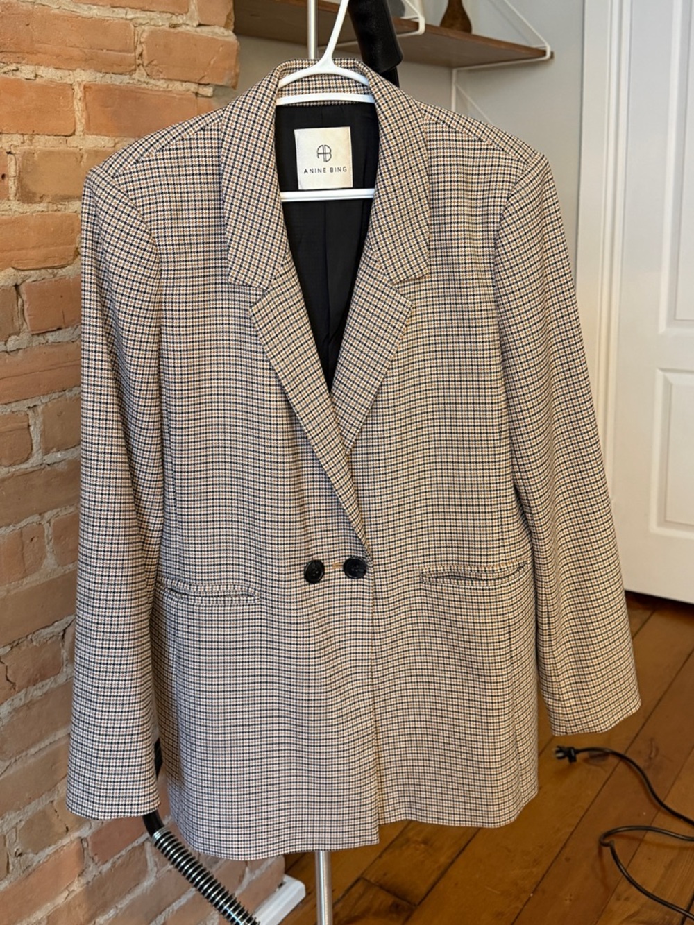 Anine Bing Checked Double-Button Blazer